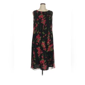 Adrianna Papell Black Midi Dress with Pink Floral Print 16W